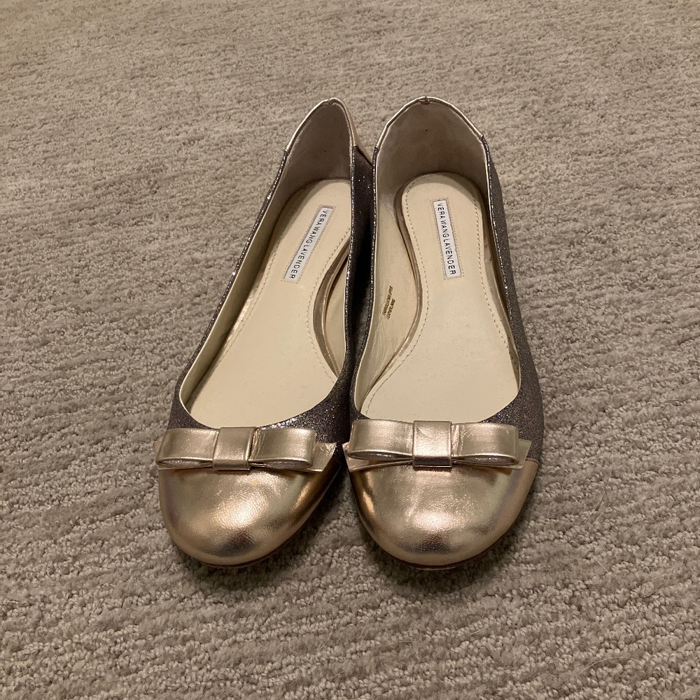 Vera Wang Lavender glittery gold shoes